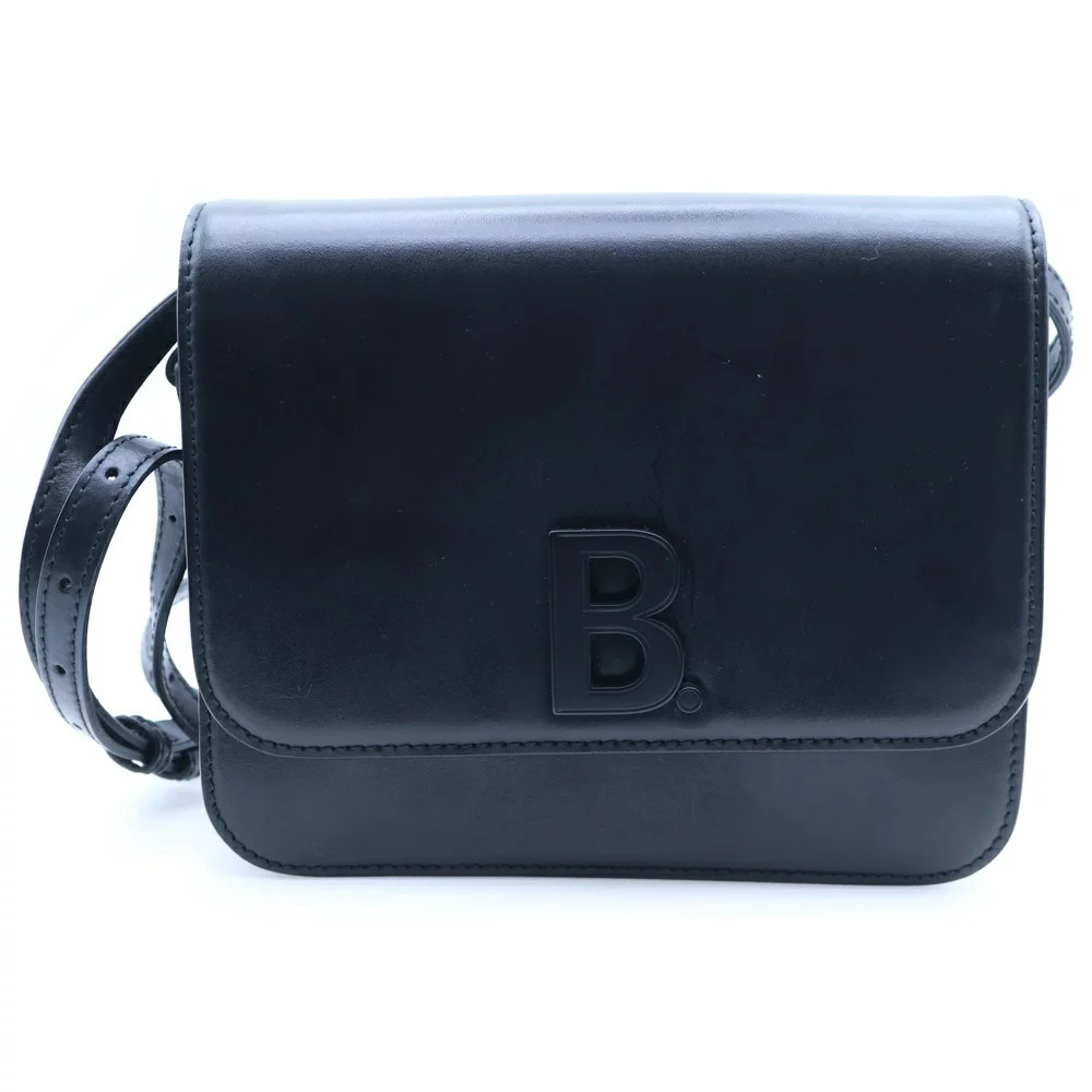BALENCIAGA logo leather shoulder bag black